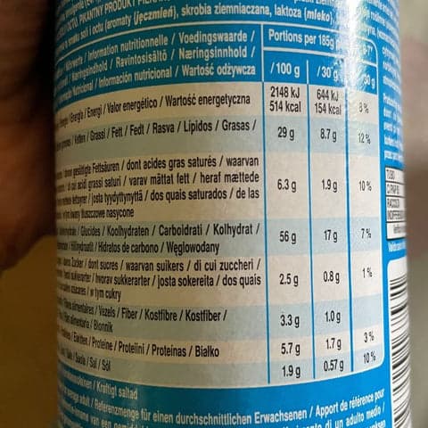 Pringles salt and vinegar crisps nutritional content