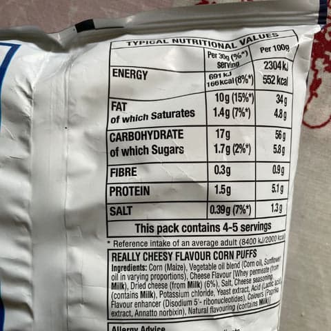 wotsits nutritional values